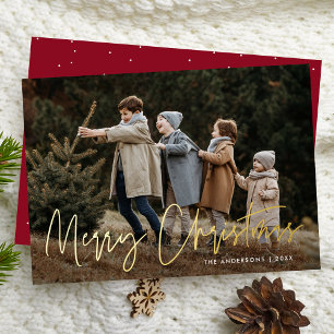 Handwritten Script Burgundy Merry Christmas Photo