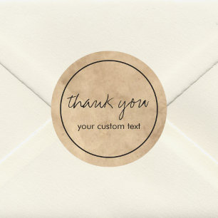 Handwritten script business thank you Kraft look  Classic Round Sticker