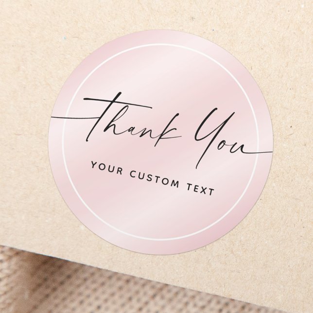 Handwritten script business thank you pink satin classic round sticker (Creator Uploaded)