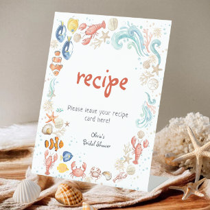 Handwritten Script Coastal Recipe Bridal Shower Pedestal Sign