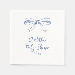 Handwritten Script Coquette Bow Blue Baby Shower Napkin