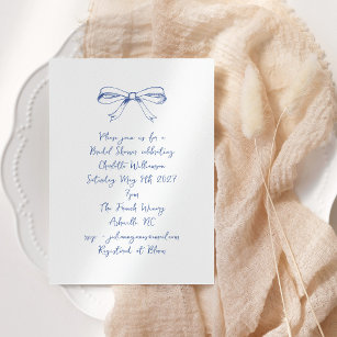 Handwritten Script Coquette Bow Blue Bridal Shower Invitation