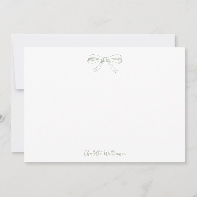 Handwritten Script Coquette Bow Sage Bridal Shower Thank You Card (Front)