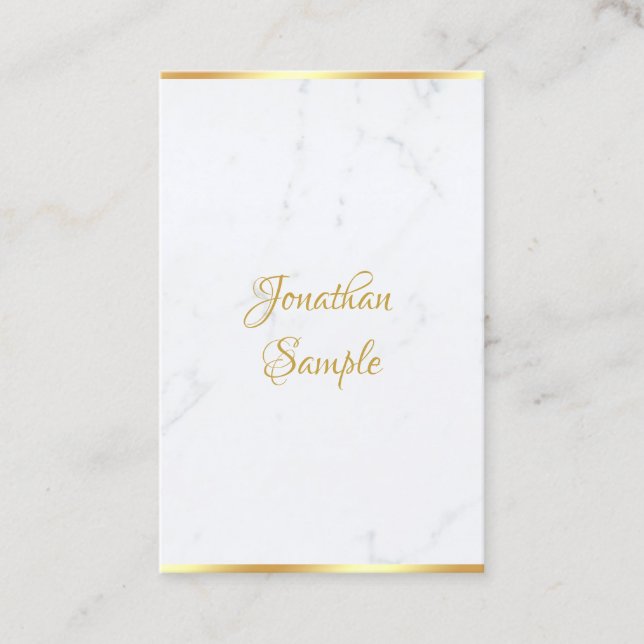 Handwritten Script Elegant Classy Marble Gold Business Card (Front)