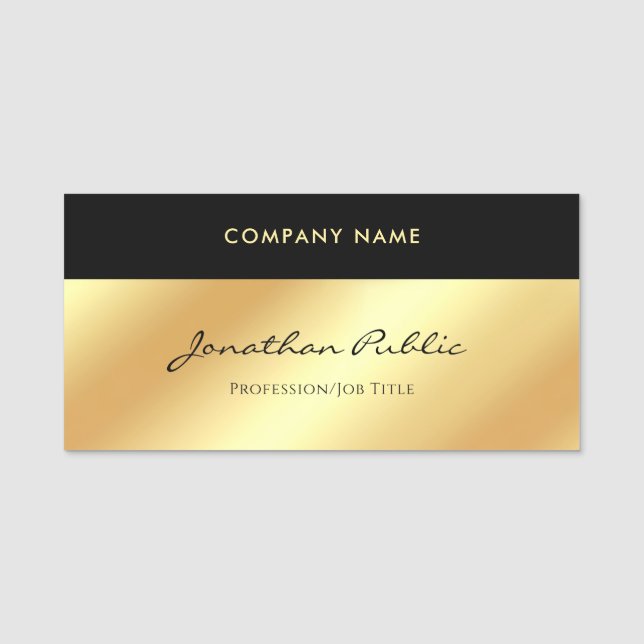Handwritten Script Elegant Glamour Gold Template Name Tag (Front)