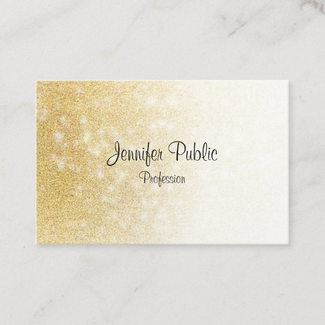 Handwritten Script Elegant Modern Gold Glitter Business Card (Front)