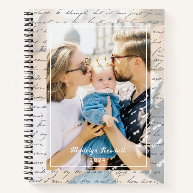 Handwritten Script Family Photo Personalised Notebook (Front)