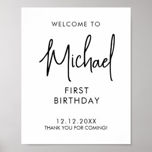 Handwritten Script First birthday sign Welcome
