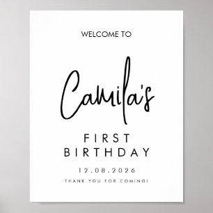 Handwritten Script First Birthday Welcome birthday Poster