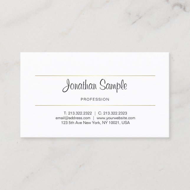 Handwritten Script Gold Minimalist Design Plain Business Card (Front)