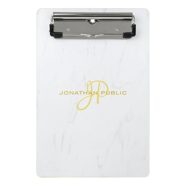 Handwritten Script Gold Monogram Elegant Marble Mini Clipboard (Front)