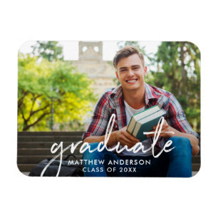 Handwritten Script Graduate Photo Graduation Magnet
