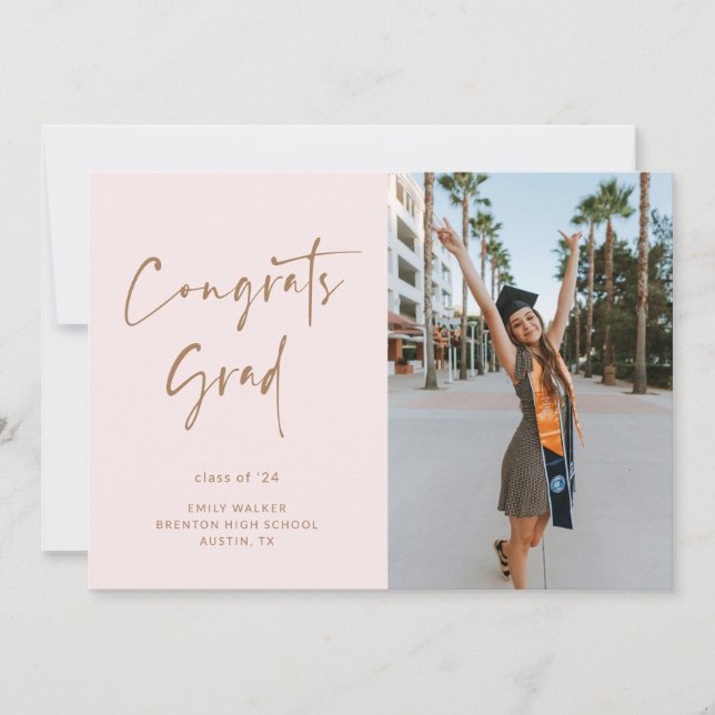 Handwritten Script Graduation Announcement Card (Front)