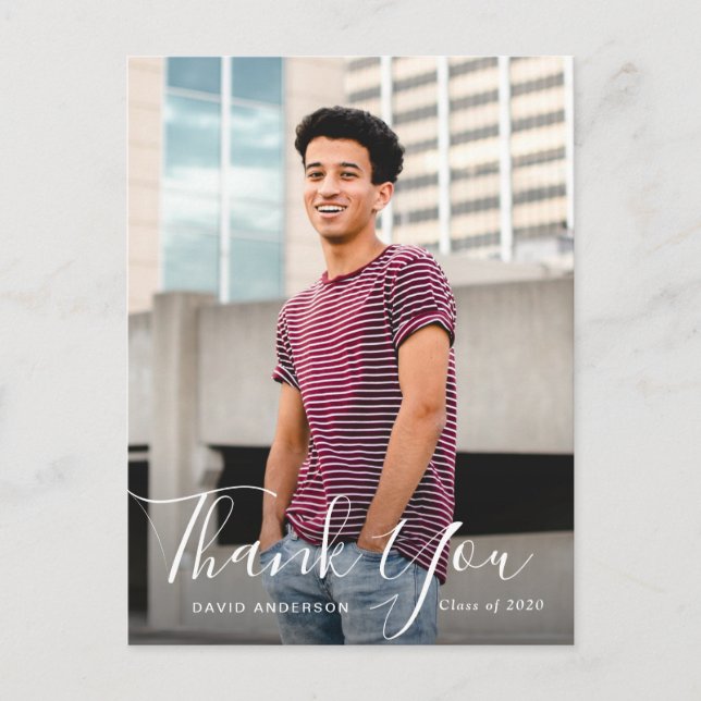 Handwritten script graduation thank you postcard (Front)