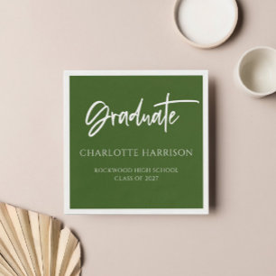 Handwritten Script Green Graduation Party Napkin