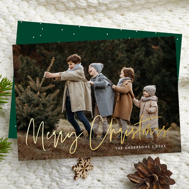 Handwritten Script Green Merry Christmas Photo (Creator Uploaded)