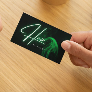 Handwritten Script Green Neon Hair Stylist  Business Card