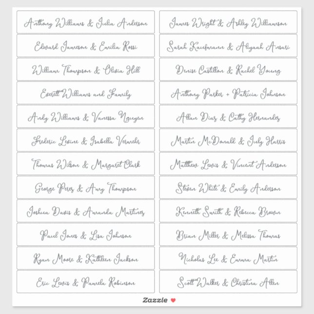 Handwritten Script Guest Names Labels White (Sheet)