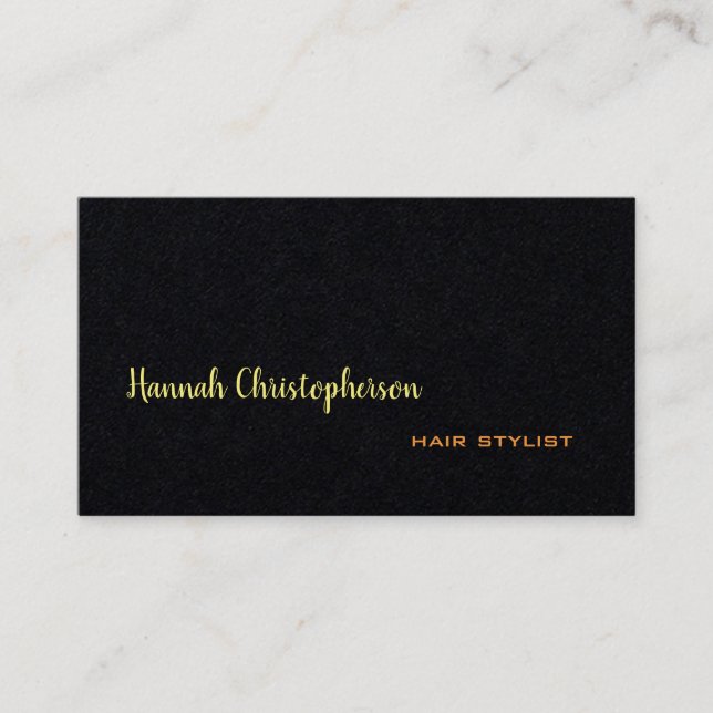 Handwritten Script Hair Stylist Modern Black Plain Business Card (Front)