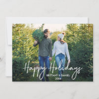 Handwritten Script Happy Holidays Couple Photo