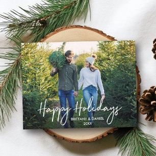 Handwritten Script Happy Holidays Couple Photo Postcard