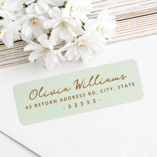 Handwritten script light sage green return address