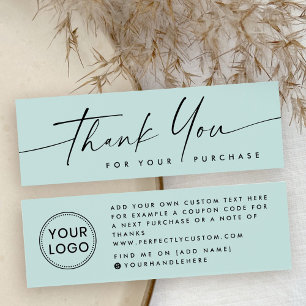 Handwritten script logo blue thank you insert card