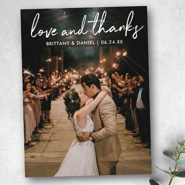 Handwritten Script Love Thanks Wedding Postcard (Customize to change your personalized text size or text style.)
