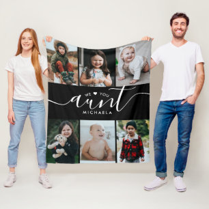 Handwritten Script Love You Aunt (Name) 6-Photo Fleece Blanket