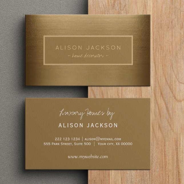 Handwritten Script Luxury Metallic Home Decorator Business Card (Creator Uploaded)