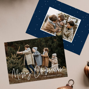 Handwritten Script Merry Christmas 2 Photo Holiday Card