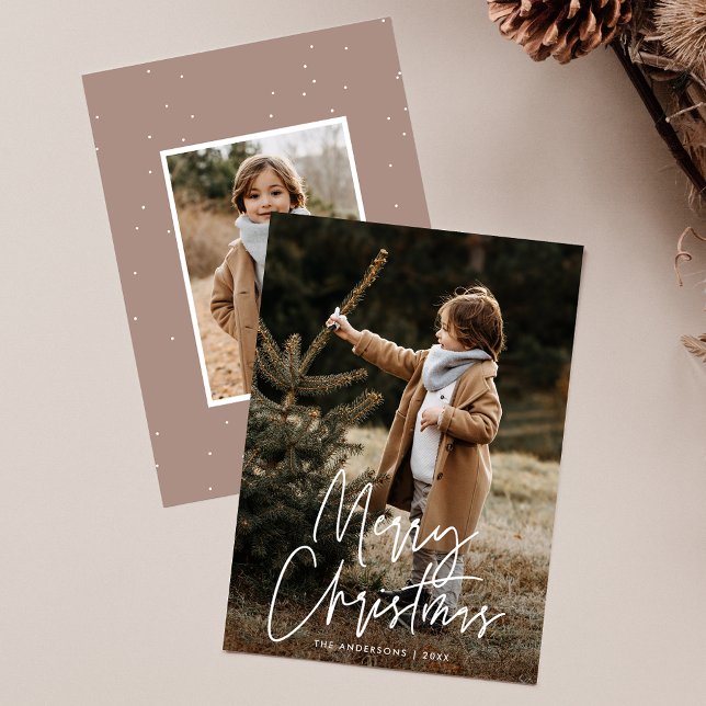 Handwritten Script Merry Christmas 2 Photo Holiday Card (Creator Uploaded)