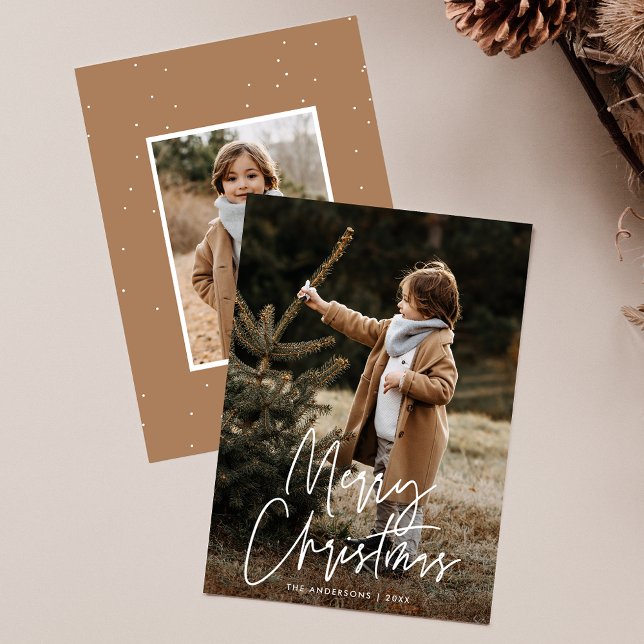 Handwritten Script Merry Christmas 2 Photo Holiday Card (Creator Uploaded)