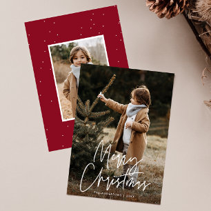 Handwritten Script Merry Christmas 2 Photo Holiday Card