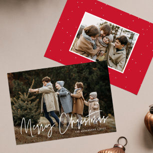 Handwritten Script Merry Christmas 2 Photo Holiday Card