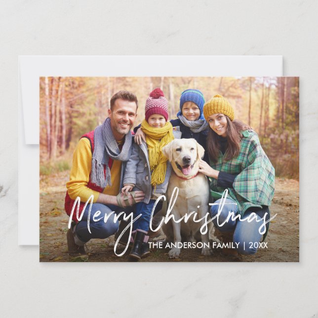 Handwritten Script Merry Christmas Photo Holiday Card (Front)