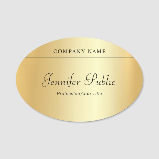 Handwritten Script Modern Elegant Glamourous Gold Name Tag (Front)