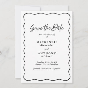 Handwritten Script Modern Wavy Frame Black & White Save The Date