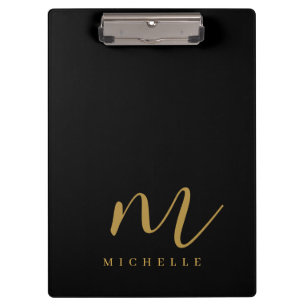 Handwritten Script Monogram Black And Gold Name Clipboard