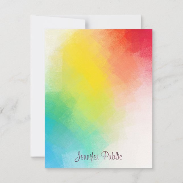 Handwritten Script Monogram Rainbow Colours Card (Front)
