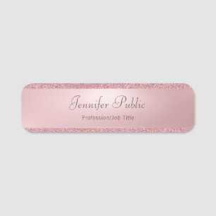 Handwritten Script Name Elegant Rose Gold Glitter Name Tag