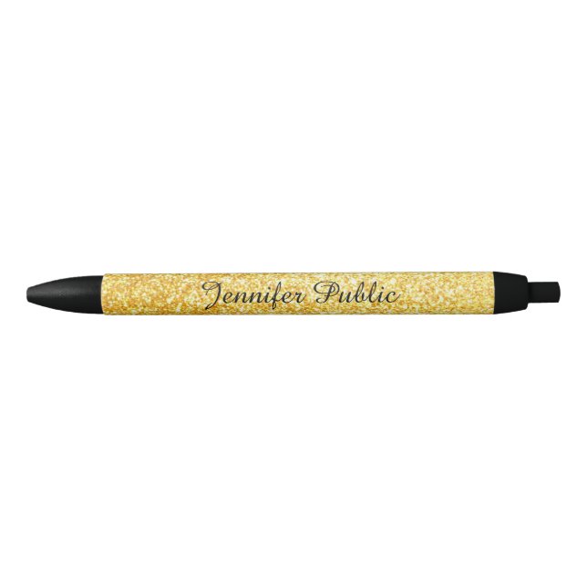Handwritten Script Name Gold Glitter Template Black Ink Pen (Front)