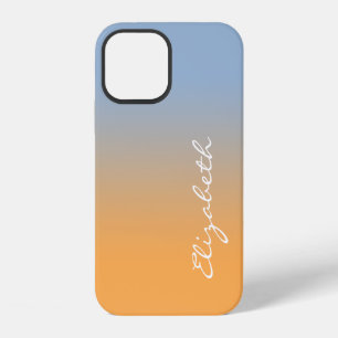 Handwritten Script Name Light Blue Orange Gradient iPhone 12 Case