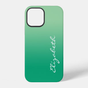 Handwritten Script Name Light Dark Green Gradient iPhone 12 Case