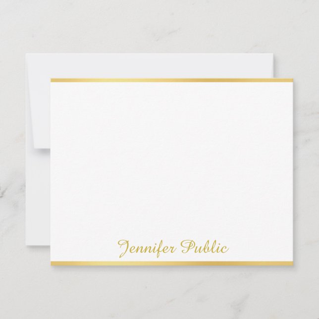 Handwritten Script Name Text Gold White Template (Front)