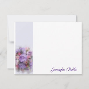 Handwritten Script Name Watercolor Roses Flowers Card
