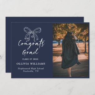 Handwritten Script Navy Blue Graduation Announcement