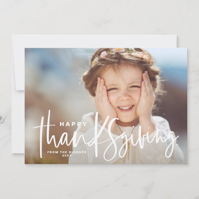 Handwritten Script Overlay Happy Thanksgiving Holiday Card (Front)