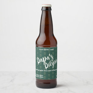 Handwritten script "Papa's Pilsner" hop pattern Beer Bottle Label