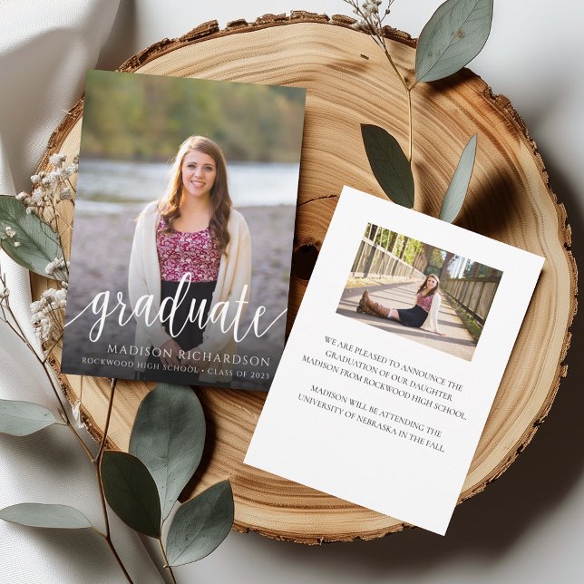 Handwritten Script Photo Graduation Announcement (Creator Uploaded)